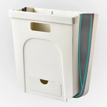 

Wall Mount Foldable Waste Bin Kitchen Cabinet Door Hanging Trash Bin Can Rubbish Organizer Storage Boxes with Small Drawer