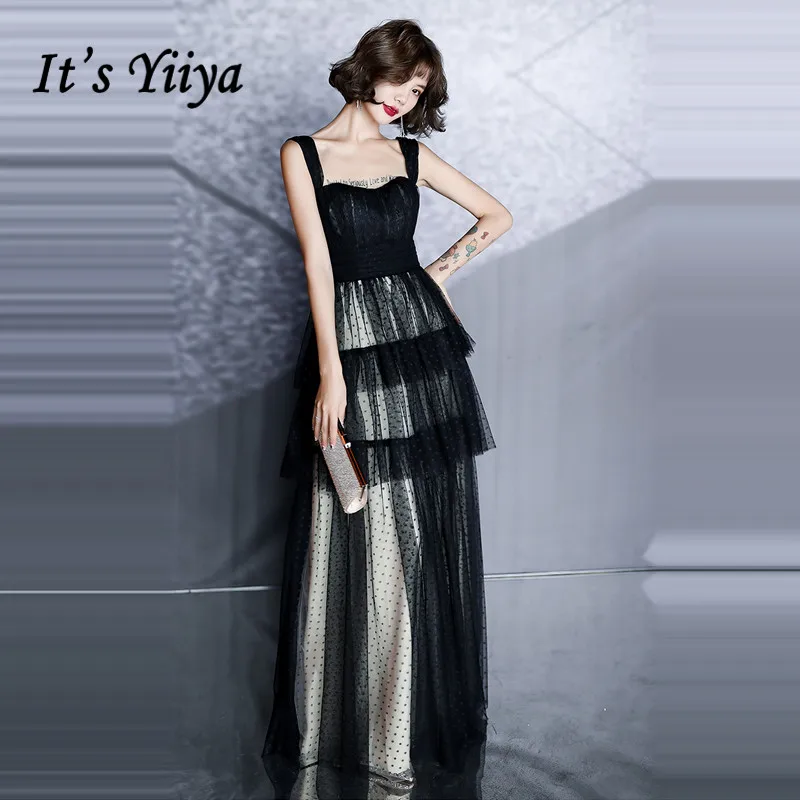 

It's Yiiya Evening Dresses 2020 Black Strapless Evening Dress Elegant Dot Pattern Tiered Formal Gowns Long robe de soiree LF065