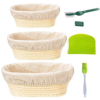 

3 Rattan Bowls with Oval Certification Basket, Suitable for Home Bakers Fermentation Basket (25 + 28 + 30.5CM)