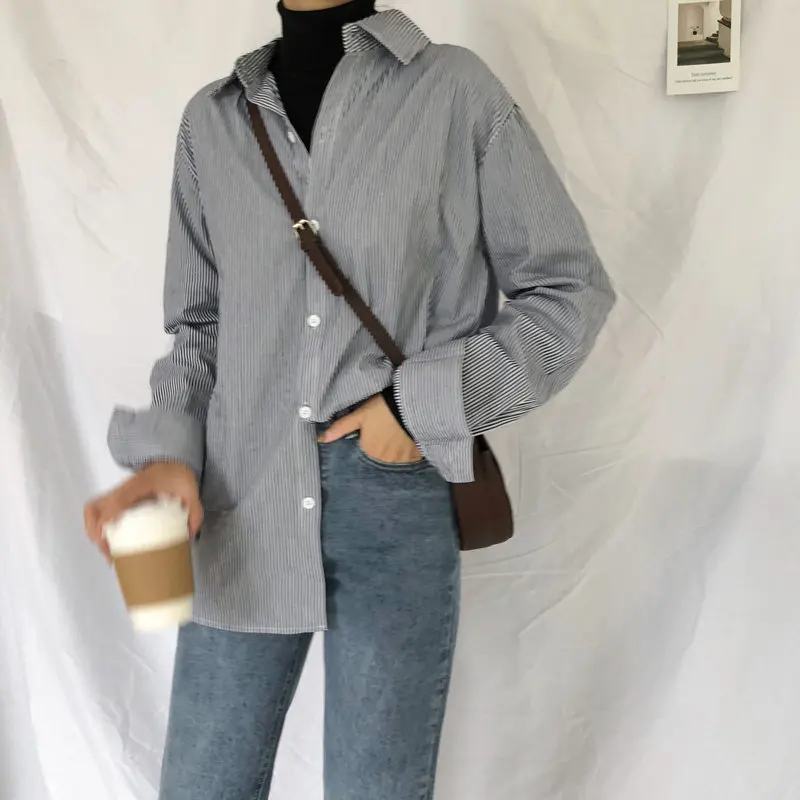 

Alien Kitty Brief Chic Fresh Striped Stylish Casual Sweet Office Ladies Autumn Comfortable Loose All Match Women Female Shirts