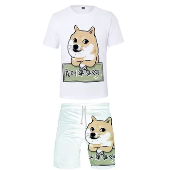 

2019 Shiba Inu two piece set t shirt and shorts Harajuku men Shiba Inu t shirt streetwear harajuku Short Sleeve Kpop Tees st