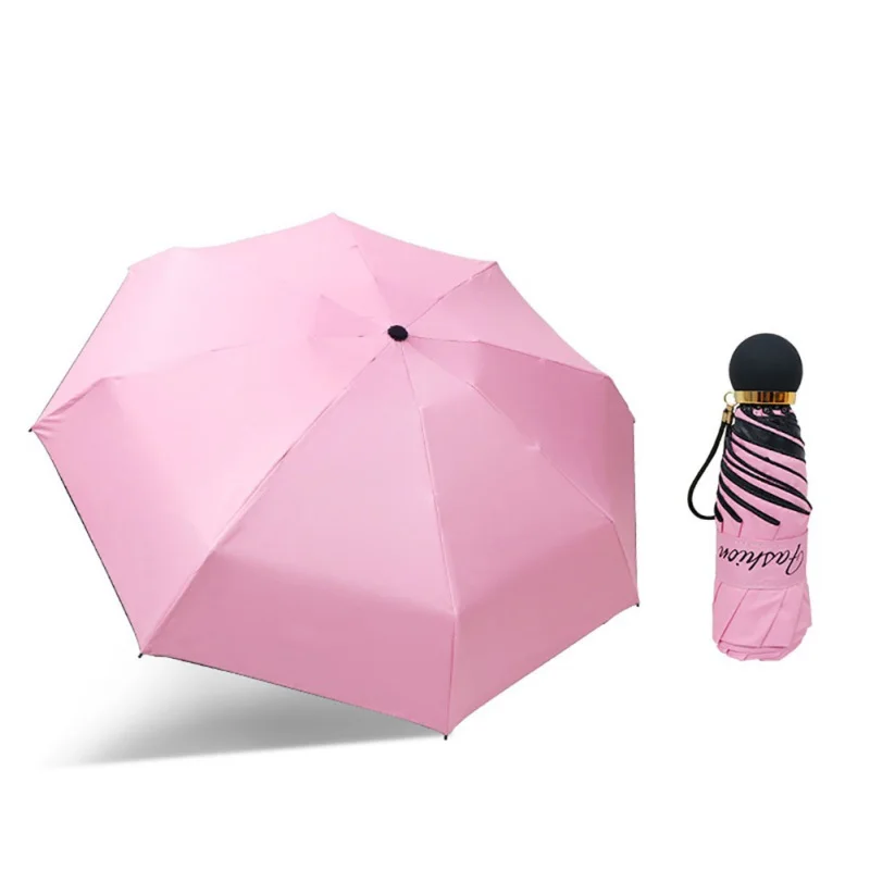 Mini Cute Five-folding Umbrellas Portable Sunshade Umbrella for Lady Solid Color Black Rubber Umbrella Travel Accessories