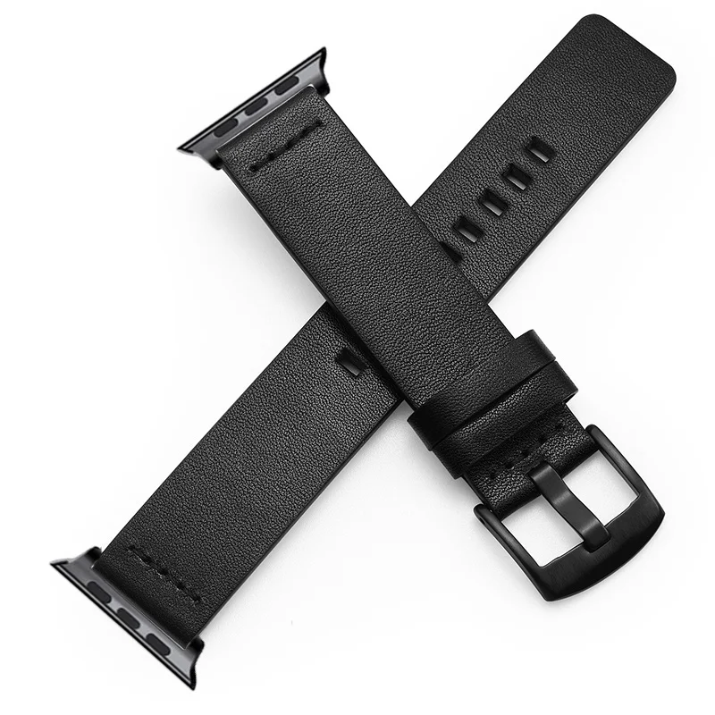 black black Ремешок для часов Apple Watch 4 3 band 38 мм 42 мм браслет из натуральной кожи быстродействующий контакт петля браслет 38 40 42 44 мм разъем - Цвет ремешка: black black