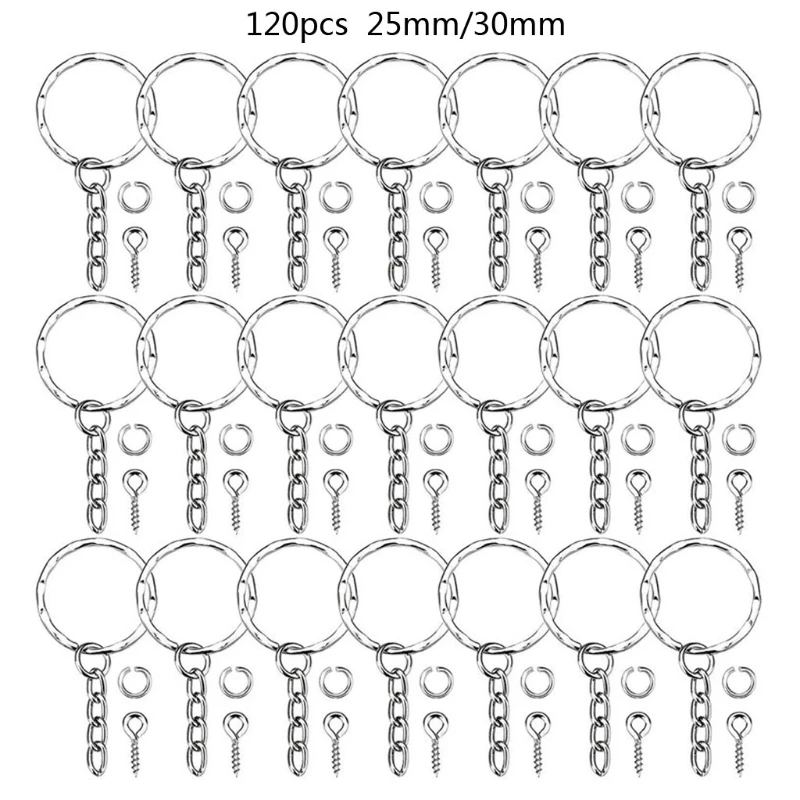 

120PCS Split Key Ring with Chain and Jump Ring Split Key Ring with Chain Silver Metal Split Key Chain Open Jump Ring Kit