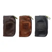 Portable Genuine Leather Key Wallet Holder Card Case Keychain Pouch Zipper Purse for Men Women