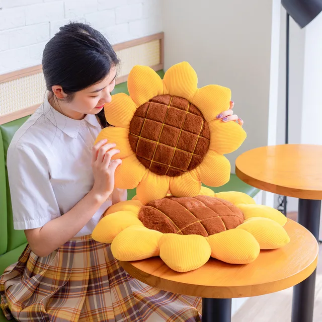 Stuffed  Sunflower Chair Cushion Soft Car Head Pillow Fower Shape Seat Cushion Girly Room Sofa Decor Gift For Girl Birthday 4