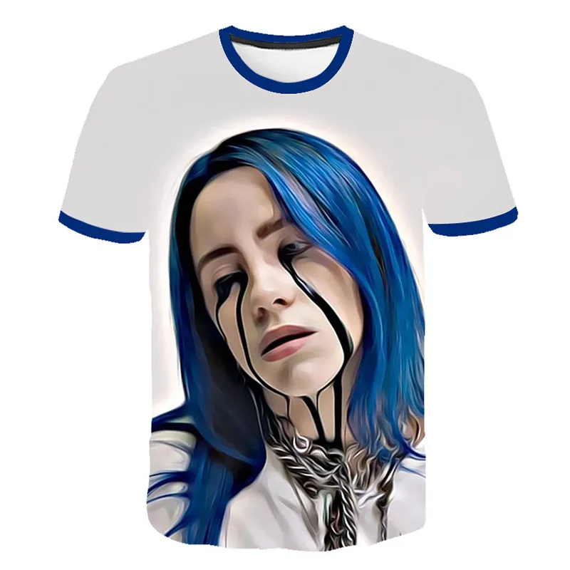 Billie Eilish/модные футболки для девочек в стиле хип-хоп с 3d принтом летняя футболка с принтом для мальчиков детские футболки с короткими рукавами и 3D принтом Футболка для подростка
