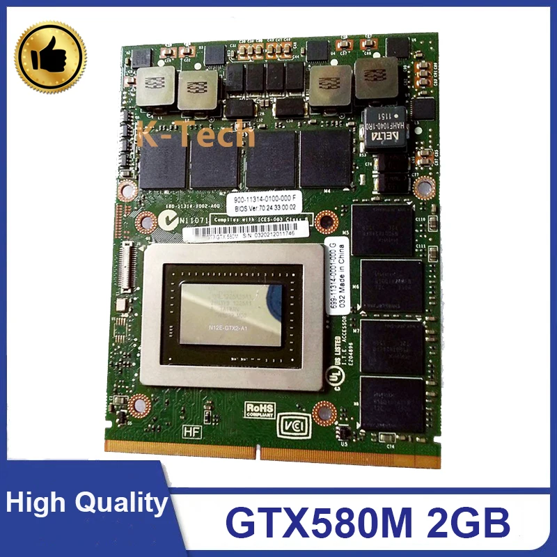 Оригинальная графическая видеокарта GTX580M GTX 580M GDDR5 2 Гб N12E-GTX2-A1 для Dell Alienware M17X R2 R3 R4