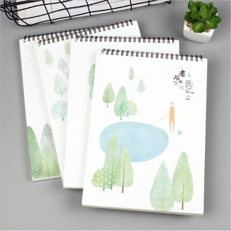 

16K Fresh Pattern Spiral Coil Sketch Paper Drawing Painting Graffiti Hard Cover Vertical Flip Sketchbook Notebook Office School