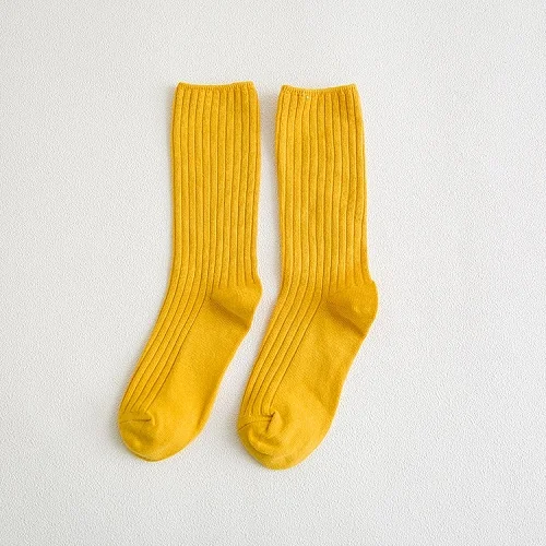 CHAOZHU Classic New Loose Socks Women 200 Needles Cotton Knitting Rib Solid Colors 14 Kinds of 4 Seasons Basic Daily Women Socks yellow