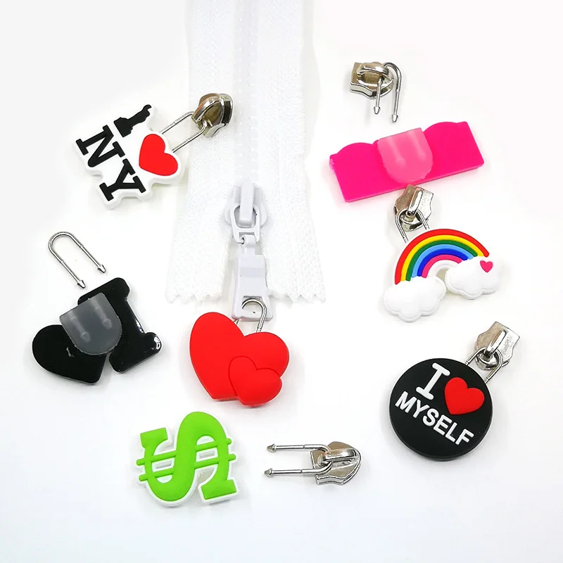 

1PCS PVC Cute Style Zippers Puller Heart Shape Rainbow Pattern Zip Holder Replacement Clip Fit Handbag Traveling Bag Accessories