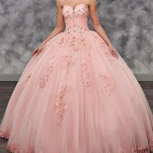 Роскошные бальные платья, милое бальное платье, милое Тюлевое платье с аппликацией из бисера, 16 платьев, кружевное розовое платье на спине, размер на заказ