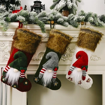 

New Christmas Stocking Cute 3D Swedish Gnome Xmas Socks Hanging Fireplace Tree Decorations Gift Candy Bag Dropshipping