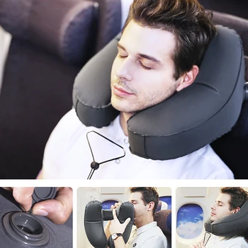 

Inflatable Travel Neck Pillow, H-Shaped Hooded Neck Pillows Support, Travel Rest Neck Pillows Kit for Airplane/Car/Office Use