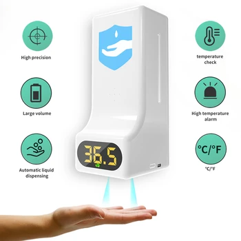 

Wall Mounted Thermometer with Hand Soap Dispenser K9 Automatic Temperature Measurement and Disinfection Device