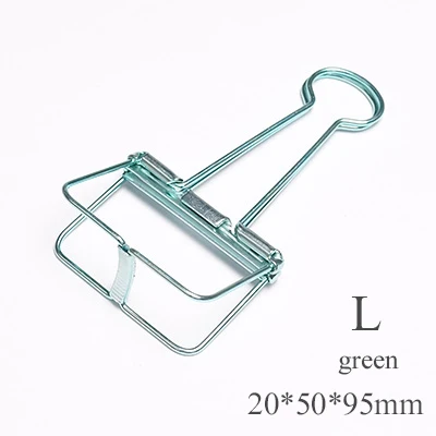green L Новинка, сплошной цвет, выдалбливают металлические скрепки, зажимы для заметок, букв, скрепки, канцелярские принадлежности, FOD - Цвет: green L