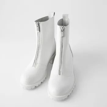 

Women Shoes Before Zipper Grooves Boots Round toe Marin thick bottom Short boots British wind cool Motorcycle boots