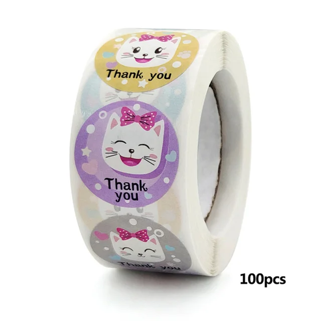 50-500pcs Cartoon Animal Children Sticker Label Thank You Stickers Cute Toy Game Tag DIY Gift Sealing Label Decoration Supplies Gold