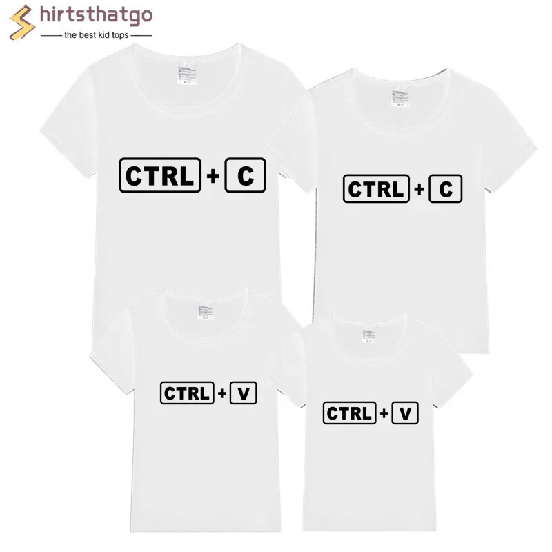 Одинаковые комплекты для семьи с принтом Ctrl+ C Ctrl+ V семейная одежда для мамы, папы и сына, Ctrl C Ctrl+ V детская футболка - Цвет: T137-white