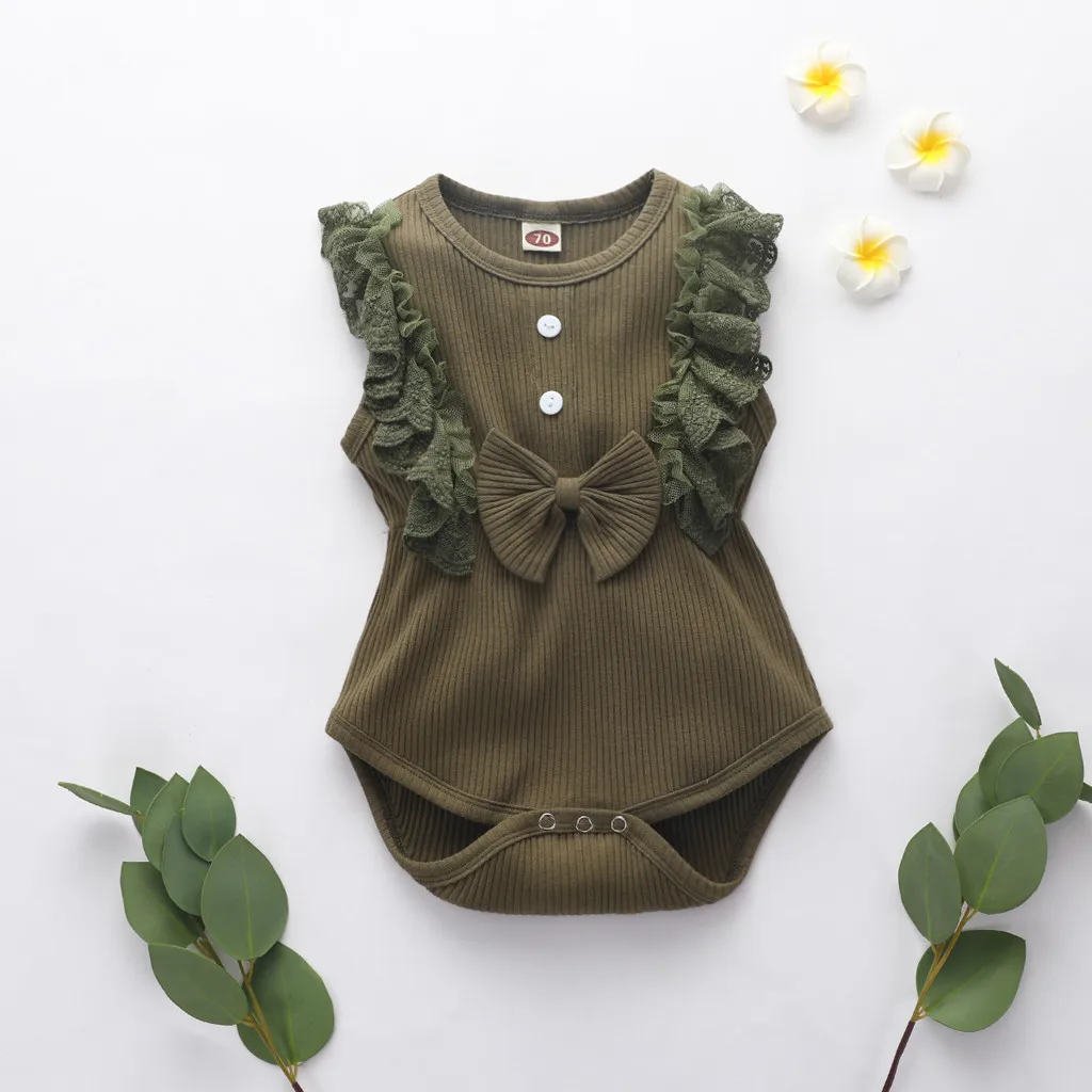 

(0-24M) Baby Sleeveless Lace Romper Romper Newborn Hanging Solid Color Romper Hot Sale Sleeveless Lace Bow Romper Solid Color S4