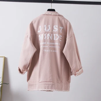 

Spring Autumn New Fashion Letter Print Denim Jacket Women Harajuku Loose Long Jeans Jacket Coat Female Casual 3 Color Outerwear