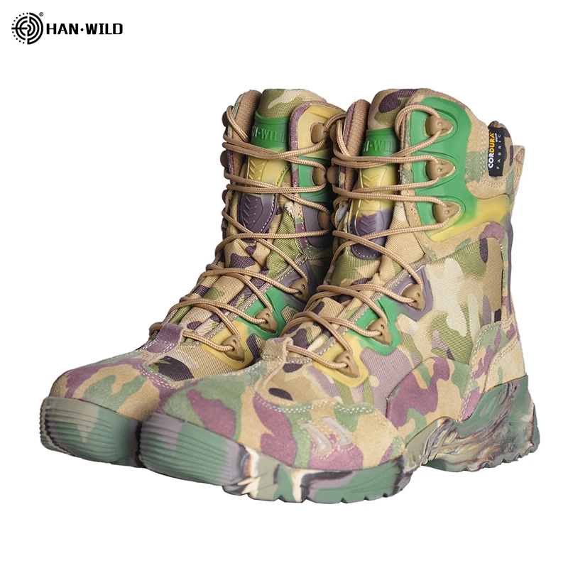 Мужские камуфляжные военные ботинки; спецназ; тактические ботинки; Уличная обувь для пустыни; нескользящая Военная обувь; водонепроницаемые мужские ботинки для походов и охоты - Цвет: Зеленый