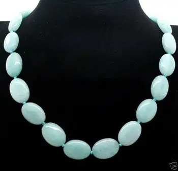 

13x18mm Aquamarine light Blue Oval Beads Necklace 18"