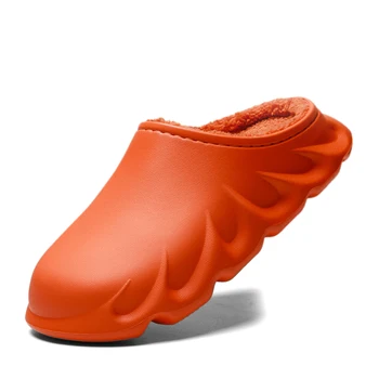 

2020 PU Men Slippers in Winter Bathroom Lightweight Warm Flame Shoes Women for Indoor Home Couples Waterproof Shoes