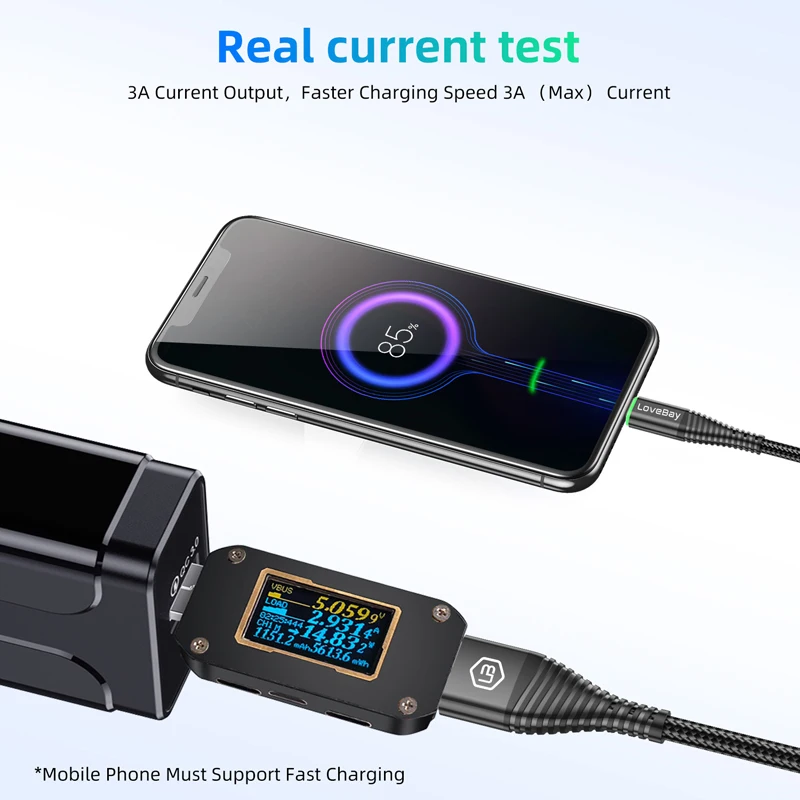 Lovebay светодиодный 3A usb type C кабель Quick Charge 3,0 для samsung S10 мобильный телефон зарядный провод USB C кабель для быстрой зарядки Xiaomi