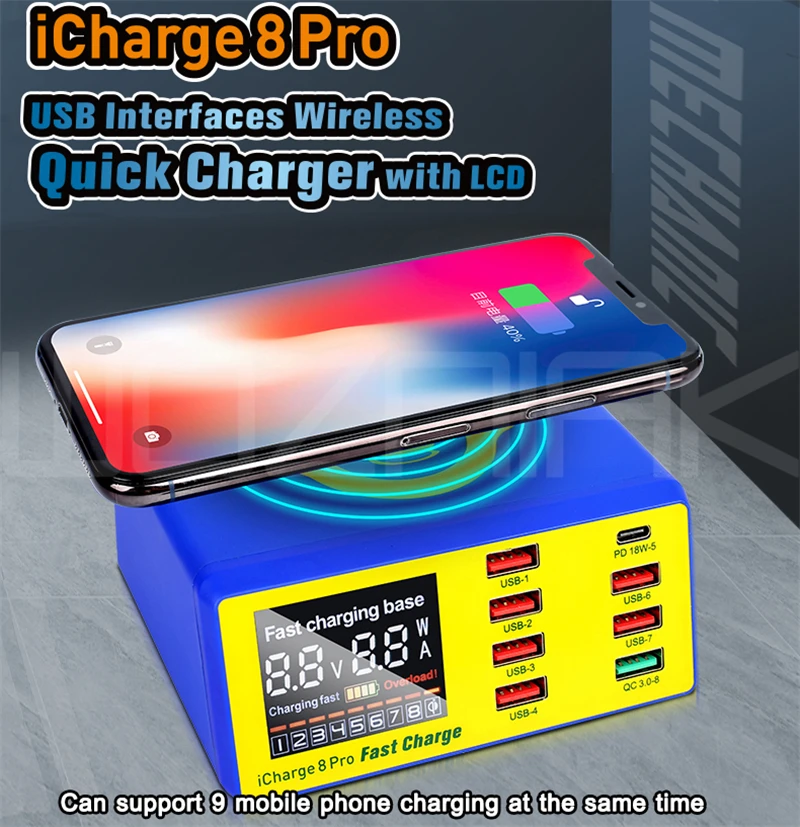 MECHANIC 8 pro порт USB Смарт-зарядка sup QC 3.0 Беспроводная зарядка с ЖК-дисплеем для