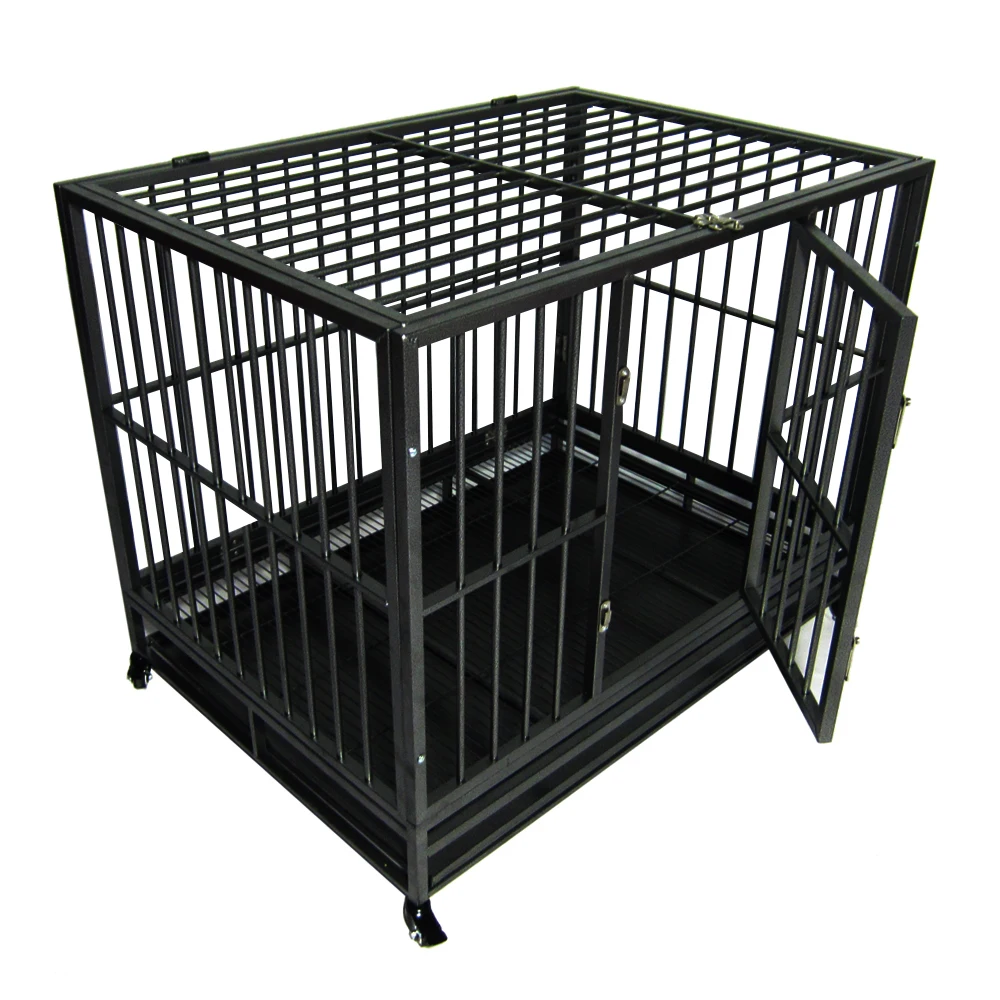 Heavy Duty Cat/Dog Cage Crate Kennel Metal 42in Pet Playpen with Tray Four Casters Portable