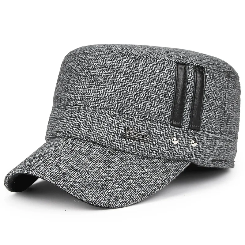 Мужские шапки в стиле милитари, винтажные зимние теплые шапки с плоским верхом, черные шапки для среднего и пожилого возраста - Цвет: 3
