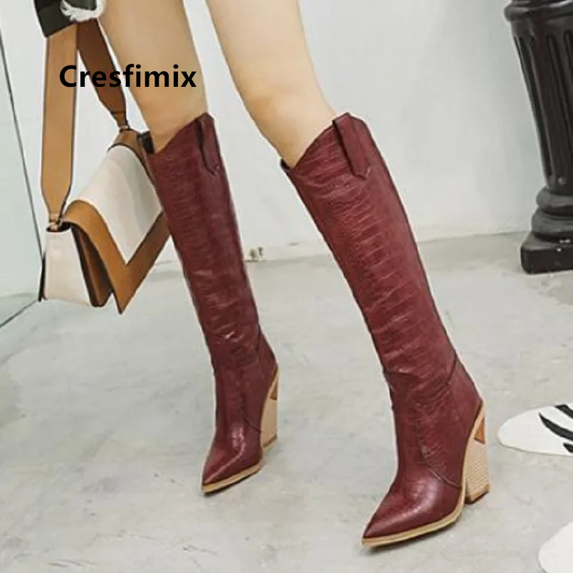 c Cresfimix/Botas De Mujer; женские классические ботинки высокого качества; осенние высокие ботинки; Женские зимние кожаные ботинки желтого цвета с острым носком; C6099 - Цвет: c