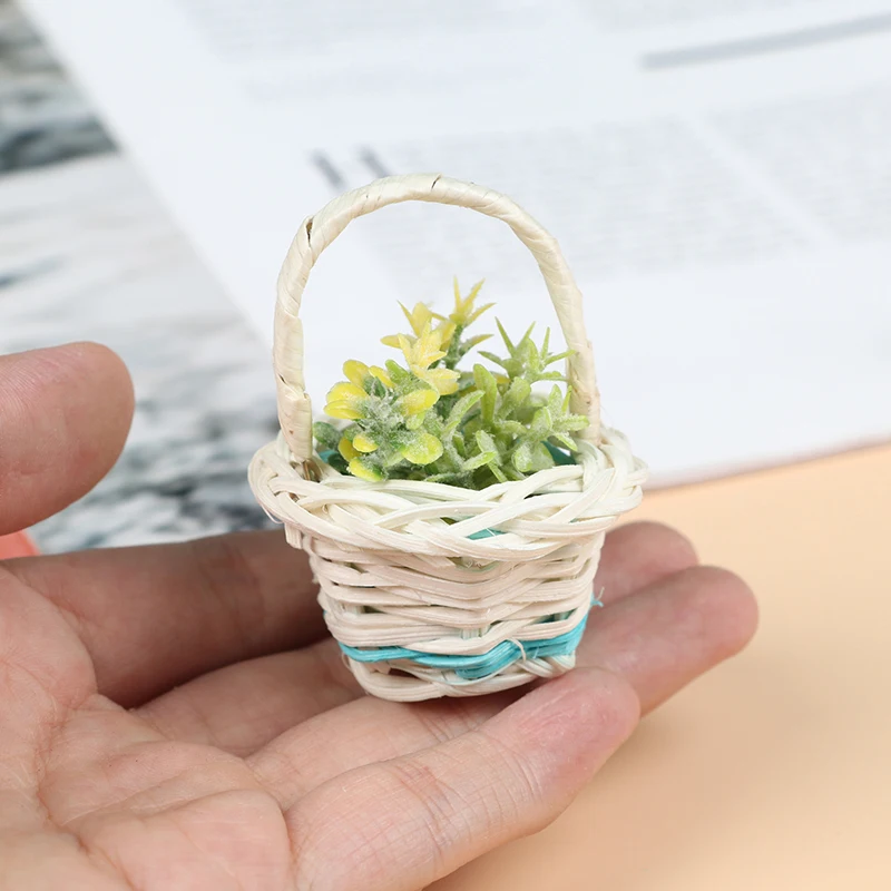 Миниатюрные аксессуары для кукольного домика мини-корзина с зелеными растениями