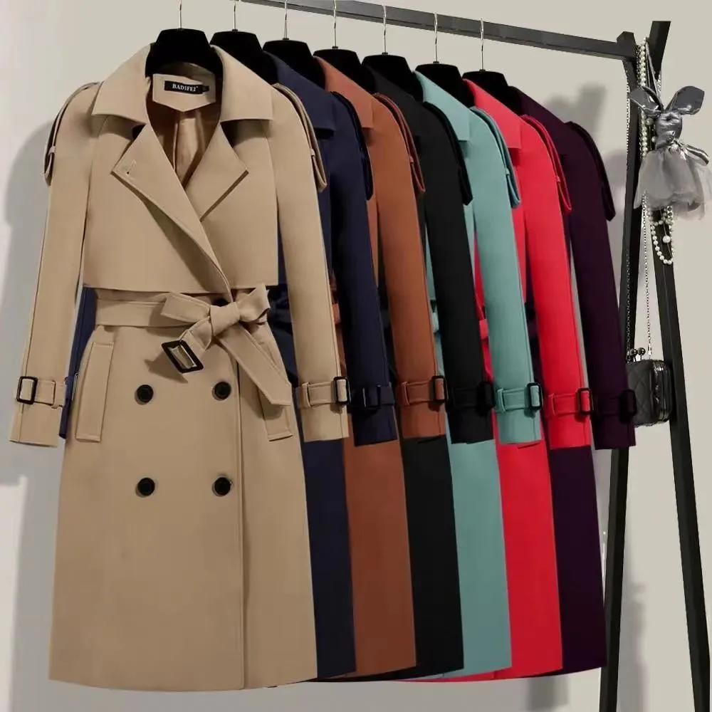 Gabardina con cinturón para mujer, abrigo clásico e informal para oficina, prendas de vestir de negocios, Vintage, lavado, alta calidad, otoño
