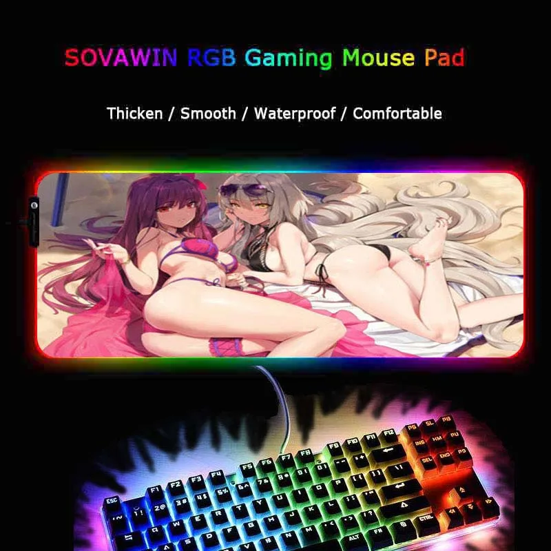 Mairuige Аниме Сексуальная девушка RGB игровой коврик для мыши большой компьютерный коврик для мыши геймер Коврик для мыши светодиодный коврик с подсветкой Mause коврик для клавиатуры Настольный коврик