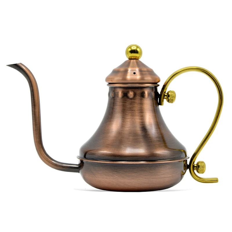 

Vintage Hand Drip Coffee Gooseneck Spout Drip Pot Long Handle Coffee Maker Antique Copper