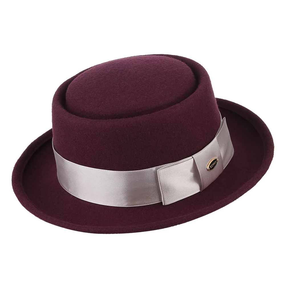 Winter New Wool Fedoras Hat Neutral British Ribbon Bowknot Gentleman's Fedora Cap Women Male Short Eave Church Party Hats H7209