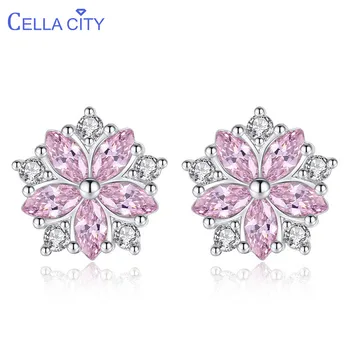 

Cellacity Silver 925 Jewelry Gemstones Earrings for Women Pink White Zricon Minimalist Flower shaped Ear Studs Wholesale Wedding