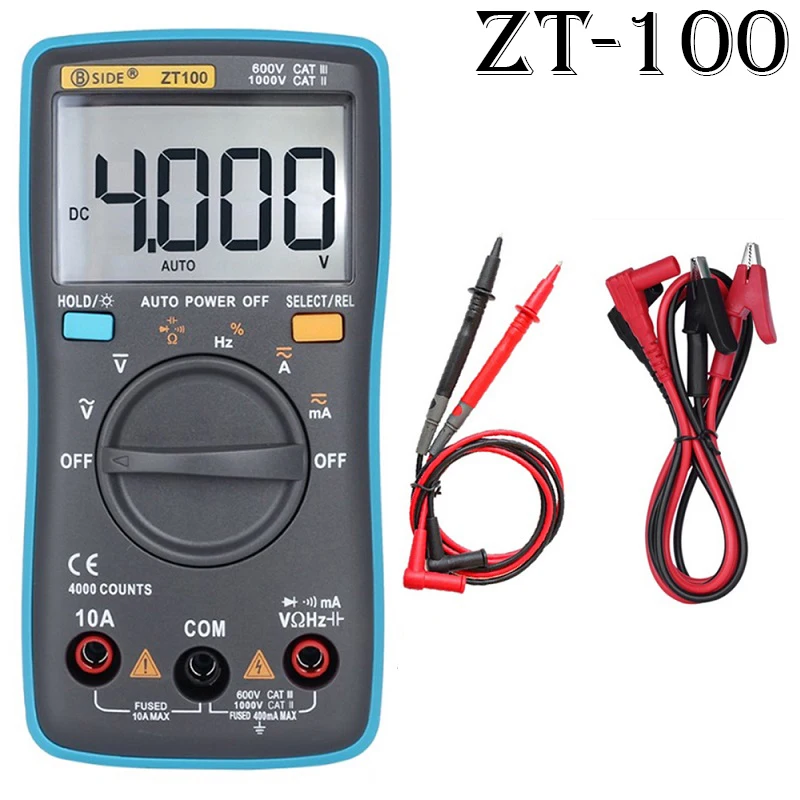ZT100 1 шт. ZT Цифровые мультиметры портативный AC/DC Амперметр Вольтметр Ом ЖК-дисплей подсветка мультиметр диод и непрерывность тест - Цвет: ZT100