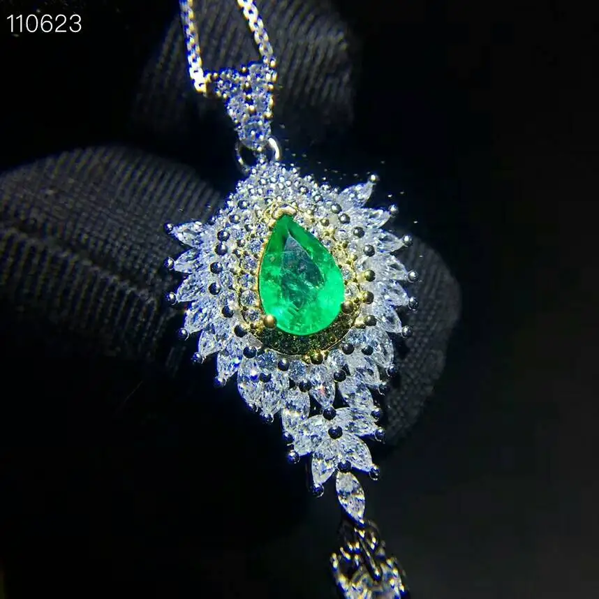 MeiBaPJ Роскошный натуральный изумруд драгоценный камень кулон ожерелье Настоящее 925 чистого серебра зеленый камень хорошие Свадебные украшения для женщин