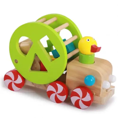 Милый деревянный утенок тяните вдоль тележки колеса блок здание образовательные детские игрушки - Цвет: Multi Color