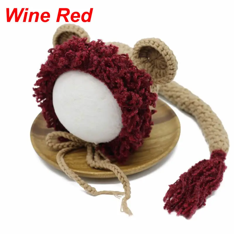 Wine Red Реквизит для фотосессии новорожденных детская шапочка Вязание крючком маленькие костюмы со львами R9UD - Цвет: Wine Red