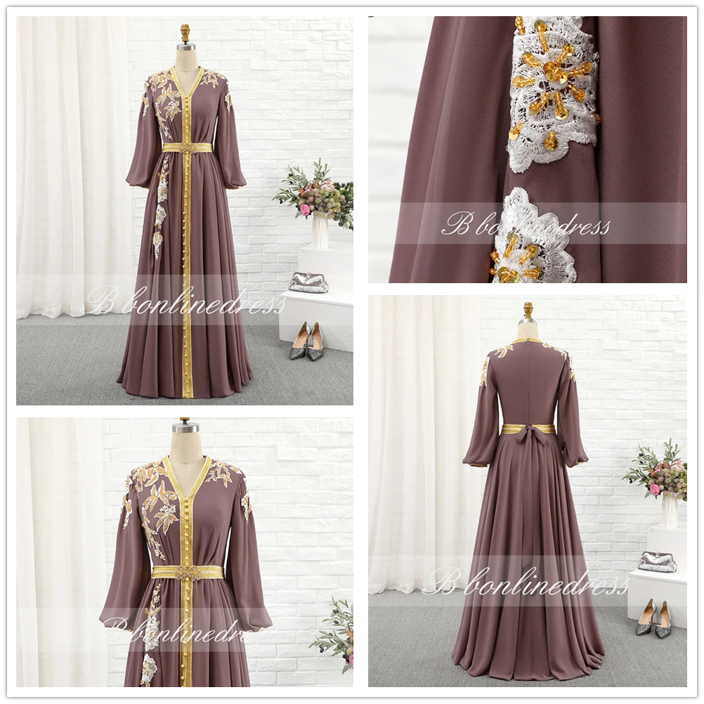 Bbonlinedress Moroccan Caftan Evening Dresses Embroidery Appliques Long Casual Women Dress Arabic Muslim Plus Size Party Robe