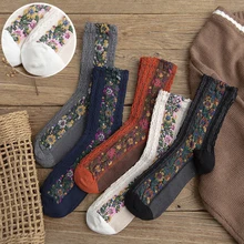 Осень и зима, женские ворсовые носки в стиле ретро, модные носки из жаккарда с маленькими осколками, льняные женские носки, теплые хлопковые женские носки