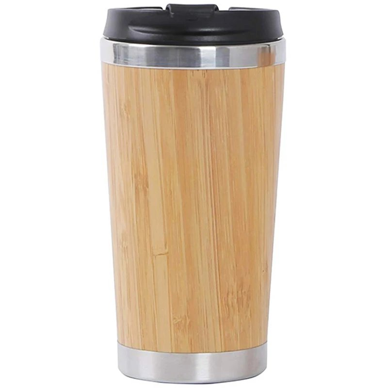 450Ml Bamboo Coffee Cup Stainless Steel Coffee Travel Mug With Leak-Proof Cover Insulated Coffee Accompanying Cup Reusable Woode