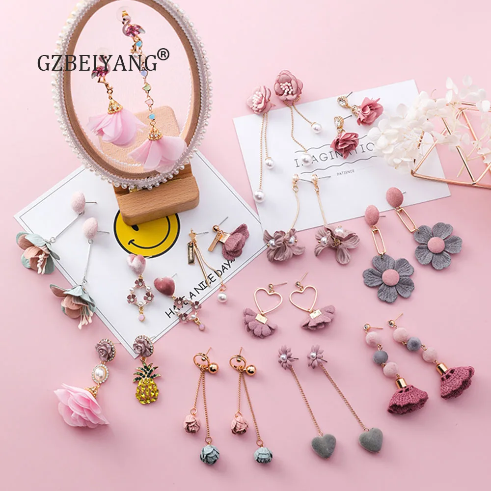 GZBEIYANG сладкий романтический кулон серьги 2019 Розовые Девушки Сердце цветок
