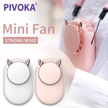 

PIVOKA Hanging Neck Mini Fan Portable USB Rechargeable 3 Speed Cooler Cute Fans For Outdoor Office Travel Small 3 Styles Fan