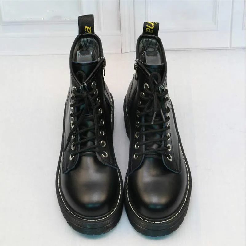 Cena Dropshipping damskie botki czarne średnie Heel zasznurować Bottes Sexy hurtownia buty dla kobiet grube dno Bottes damskie buty