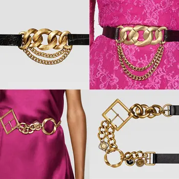 

Best lady 2020 Fashion ZA Women Belts PU Leather Waist Chain Accessories for Dress Coat Double-layer Pin Buckle Belt Jewelry INS